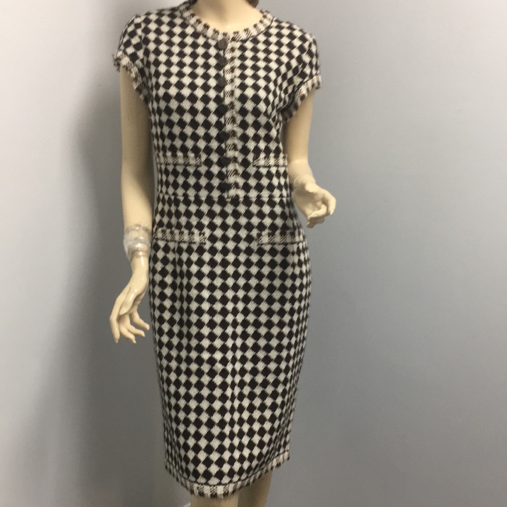 Oscar de la Renta wool dress brown white size 6